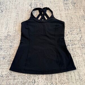Lululemon Black Strappy Back Built In Bra Tank Top Size 8 Activewear Yoga